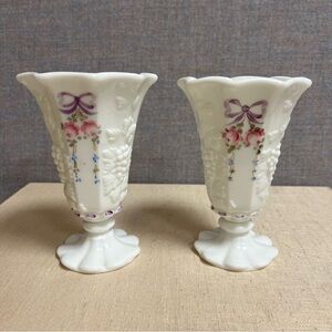 Vintage Westmoreland Milk Glass Vase Grape Pattern Hand Painted 5.75”H